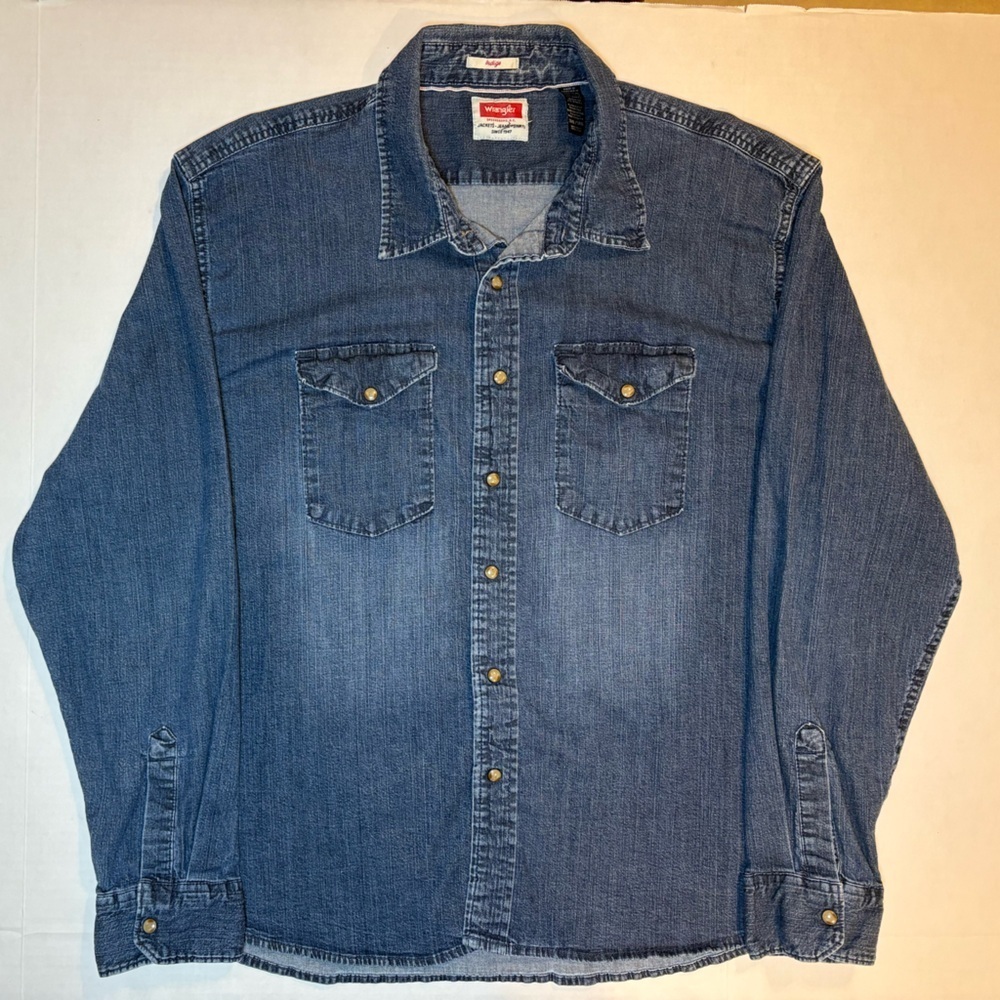 Wrangler men’s Indigo denim long sleeve western shirt pearl snap closure 3X